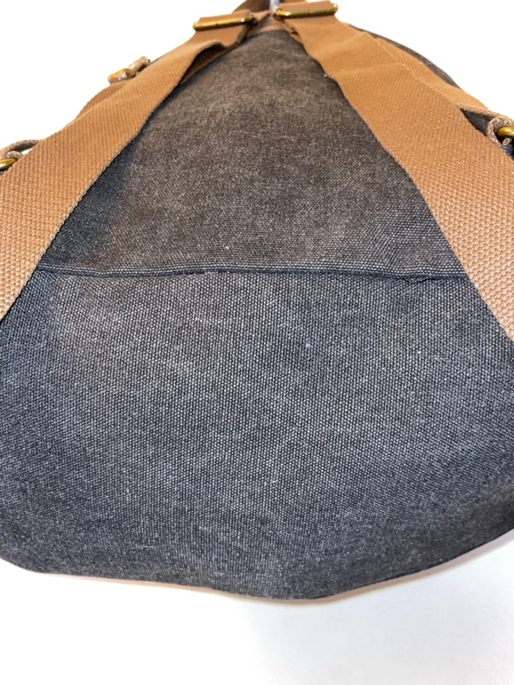 Black Denim Canvas Weekender Bag with Tan Leather Trim